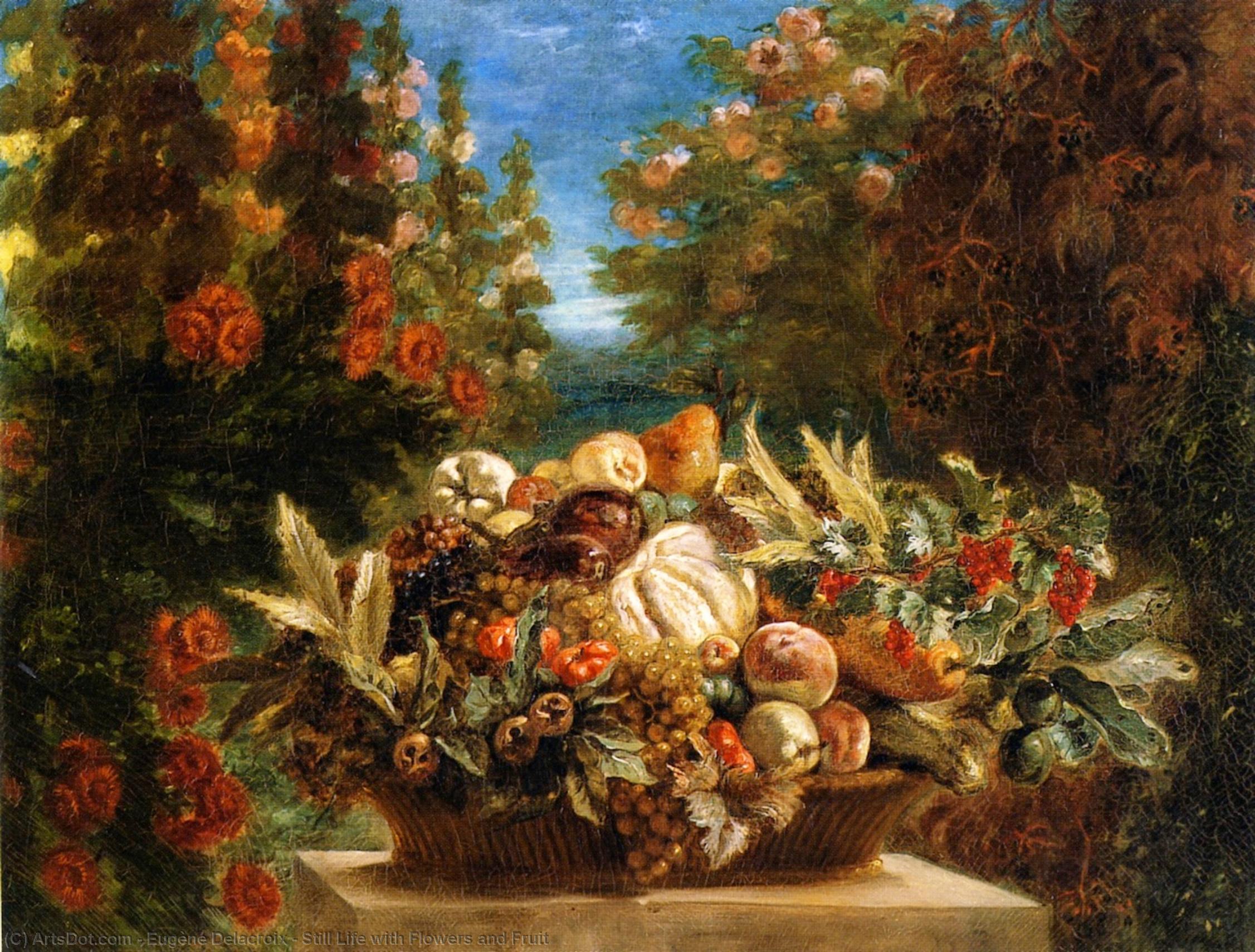 Wikioo.org – La Enciclopedia de las Bellas Artes - Pintura, Obras de arte de Eugène Delacroix - bodegón con flores y frutas