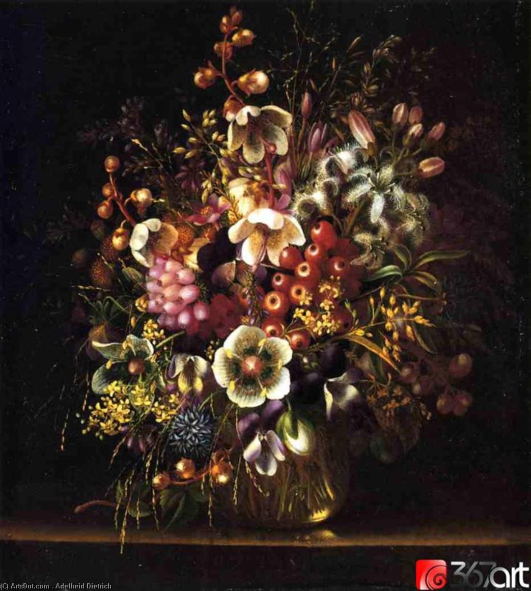 Wikioo.org - The Encyclopedia of Fine Arts - Painting, Artwork by Adelheid Dietrich - Still Life with Flowers in a Vase