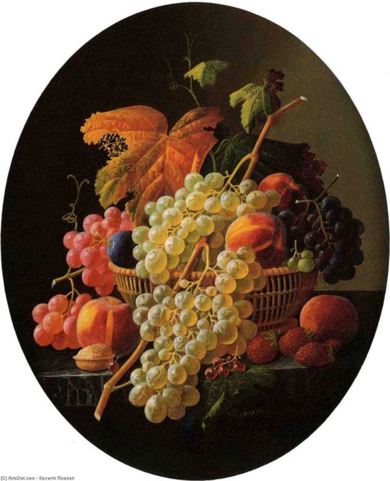 Wikioo.org - The Encyclopedia of Fine Arts - Painting, Artwork by Severin Roesen - Still Life with Fruit (9)