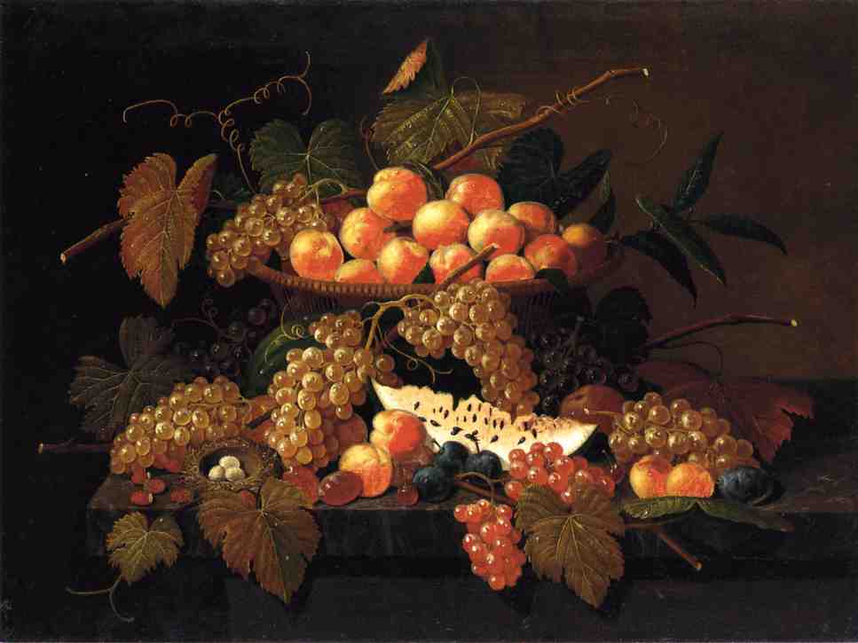 Wikioo.org - The Encyclopedia of Fine Arts - Painting, Artwork by Severin Roesen - Still Life with Fruit and Nest
