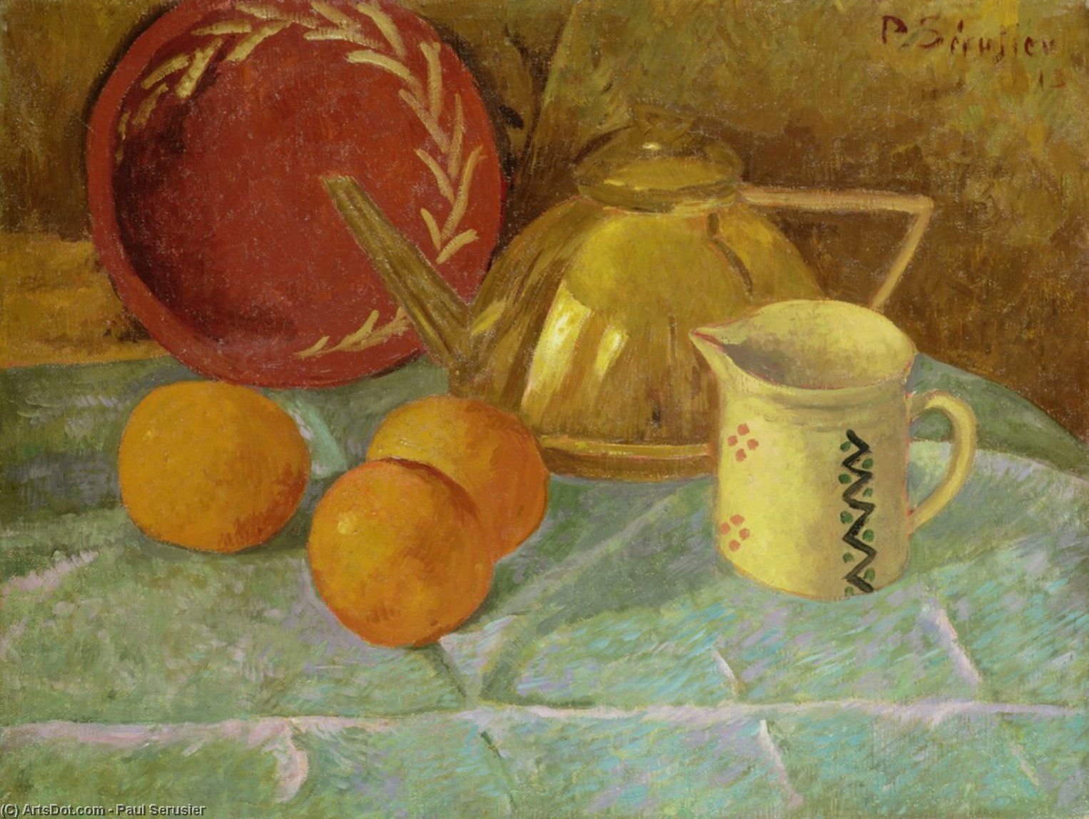 Wikioo.org - The Encyclopedia of Fine Arts - Painting, Artwork by Paul Serusier - Still Life with Fruit and a Pitcher