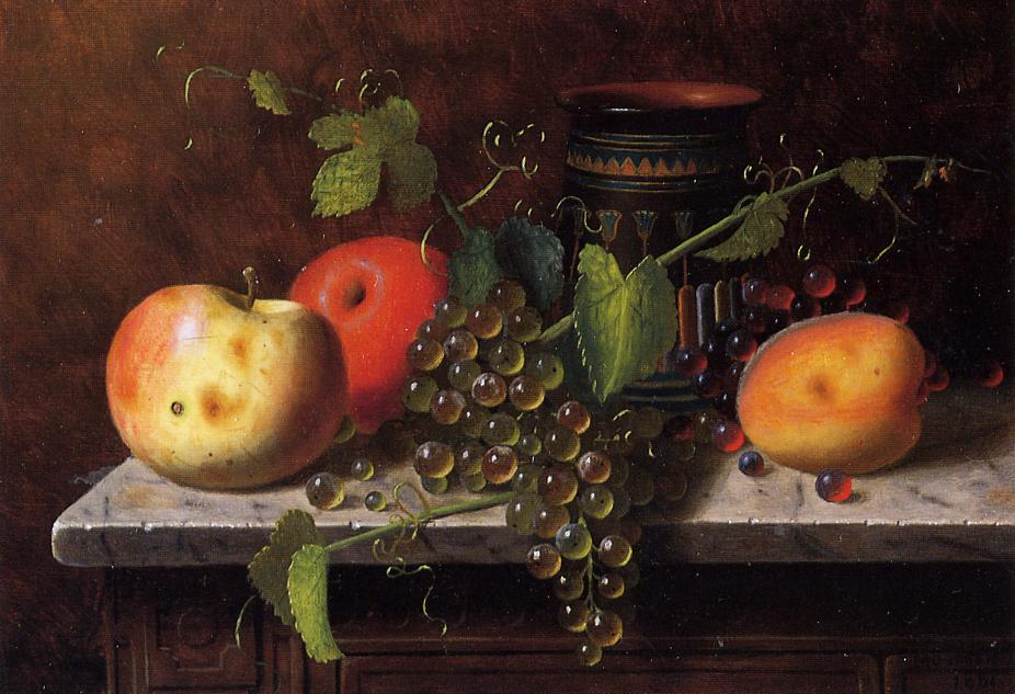 Wikioo.org - The Encyclopedia of Fine Arts - Painting, Artwork by William Michael Harnett - Still Life with Fruit and Vase