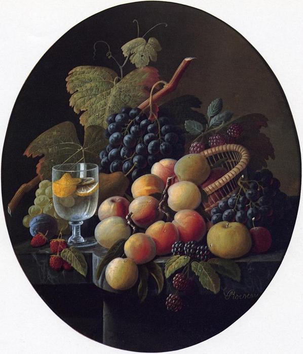 Wikioo.org - The Encyclopedia of Fine Arts - Painting, Artwork by Severin Roesen - Still Life with Fruit and Wine Glass