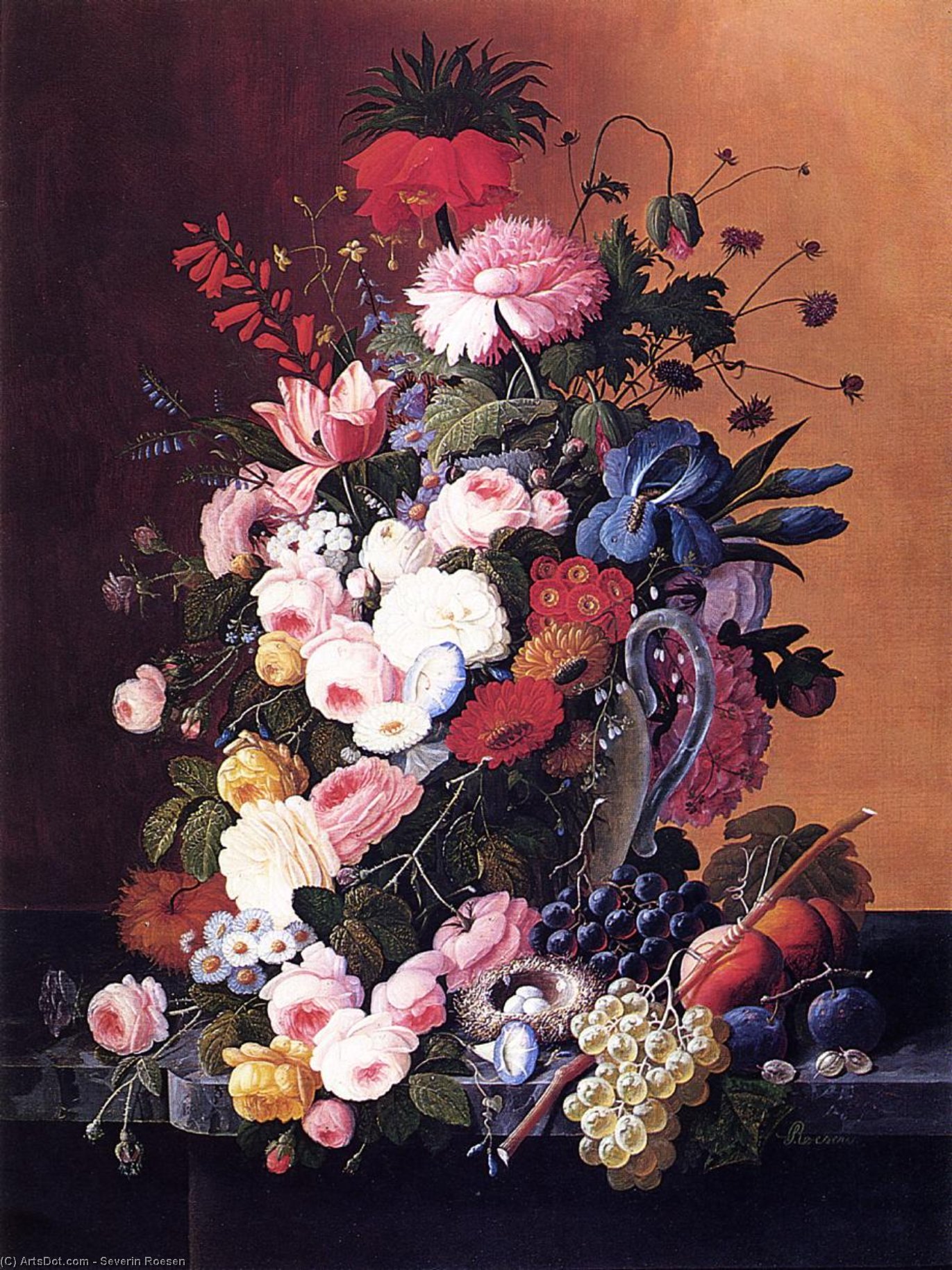 Wikioo.org – L'Enciclopedia delle Belle Arti - Pittura, Opere di Severin Roesen - ancora la vita con frutti e le  fiori