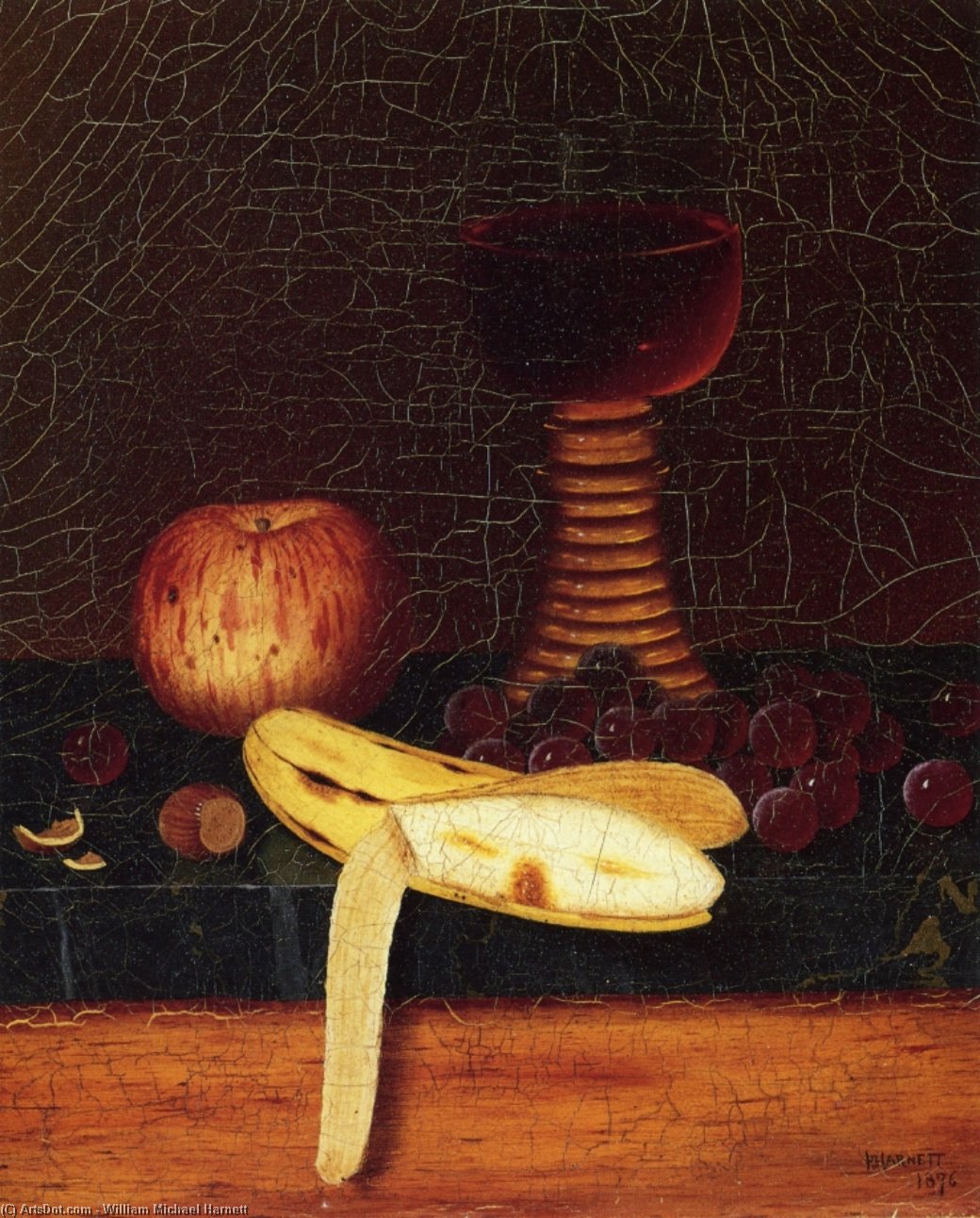 Wikioo.org - The Encyclopedia of Fine Arts - Painting, Artwork by William Michael Harnett - Still Life with Goblet, Fruit and Nuts
