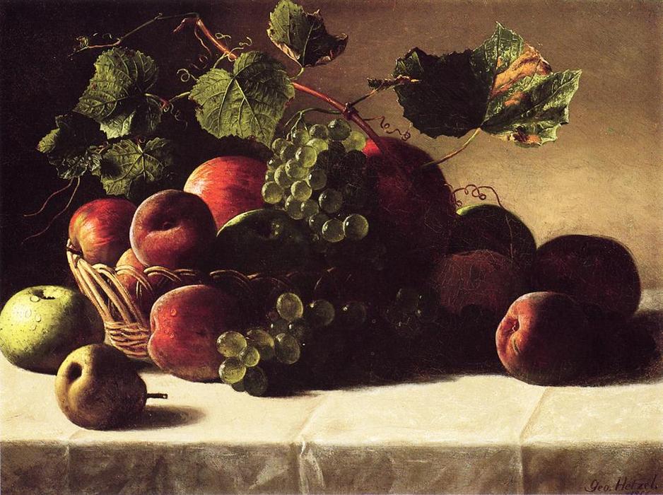 WikiOO.org - Encyclopedia of Fine Arts - Maľba, Artwork George Hetzel - Still Life with Grapes and Peaches