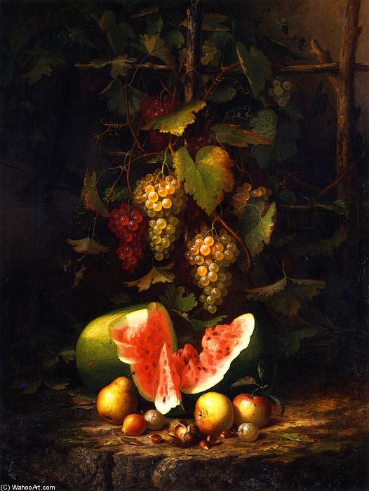 Wikioo.org - The Encyclopedia of Fine Arts - Painting, Artwork by Paul Lacroix - Still LIfe with Grapes and Watermelon