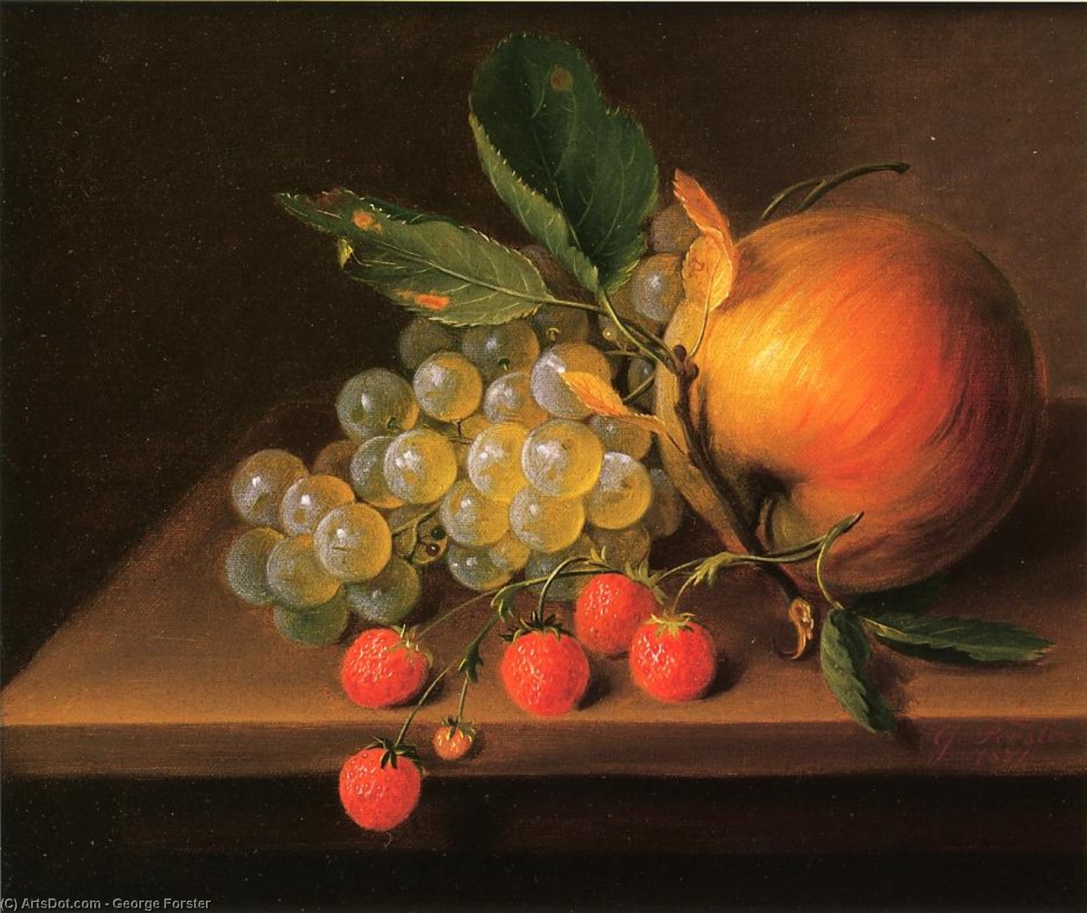 Wikioo.org - The Encyclopedia of Fine Arts - Painting, Artwork by George Forster - Still Life with Grapes, Apple and Strawberries