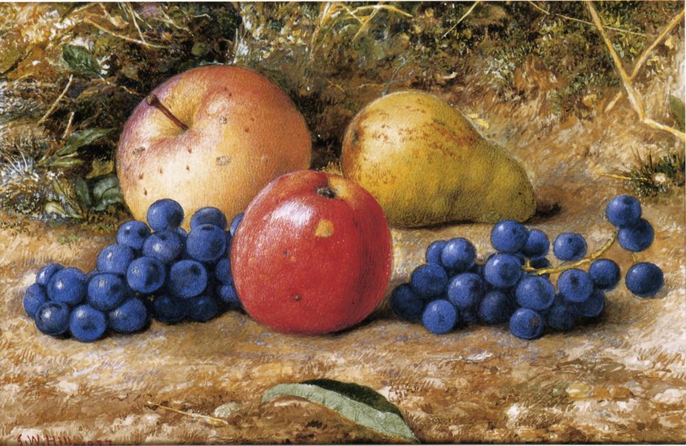 Wikioo.org - The Encyclopedia of Fine Arts - Painting, Artwork by John William Hill - Still Life with Grapes, Apples and Pear
