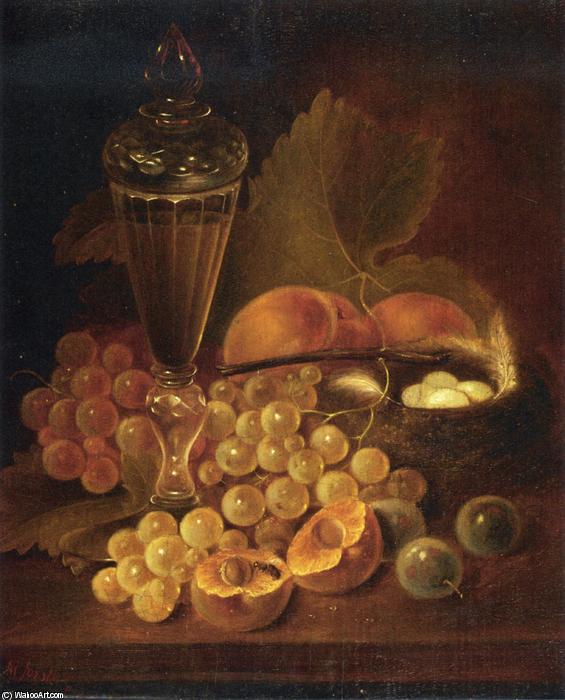 Wikioo.org - The Encyclopedia of Fine Arts - Painting, Artwork by George Forster - Still Life with Grapes, Peaches, Decanter and Nest of Eggs