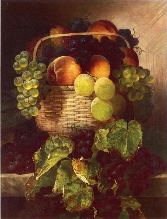 Wikioo.org - The Encyclopedia of Fine Arts - Painting, Artwork by William Mason Brown - Still Life with Grapes. Plums and Peaches in a Basket