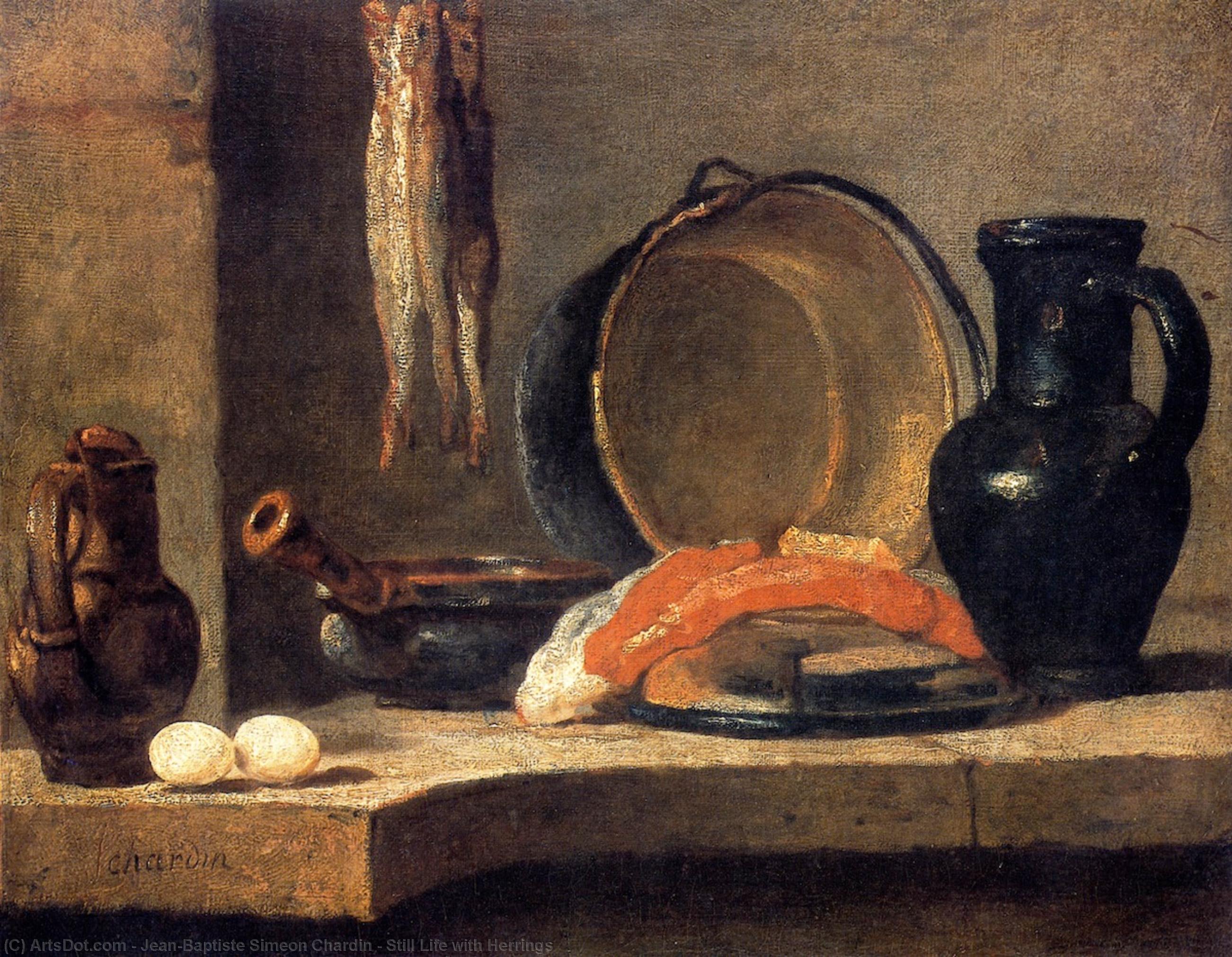 Wikioo.org - The Encyclopedia of Fine Arts - Painting, Artwork by Jean-Baptiste Simeon Chardin - Still Life with Herrings