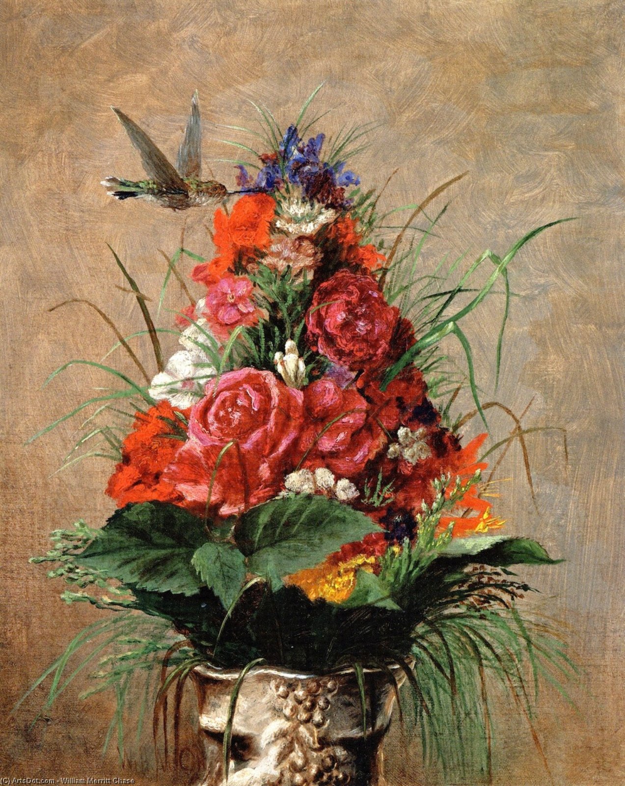 WikiOO.org - Encyclopedia of Fine Arts - Maľba, Artwork William Merritt Chase - Still Life with Hummingbird