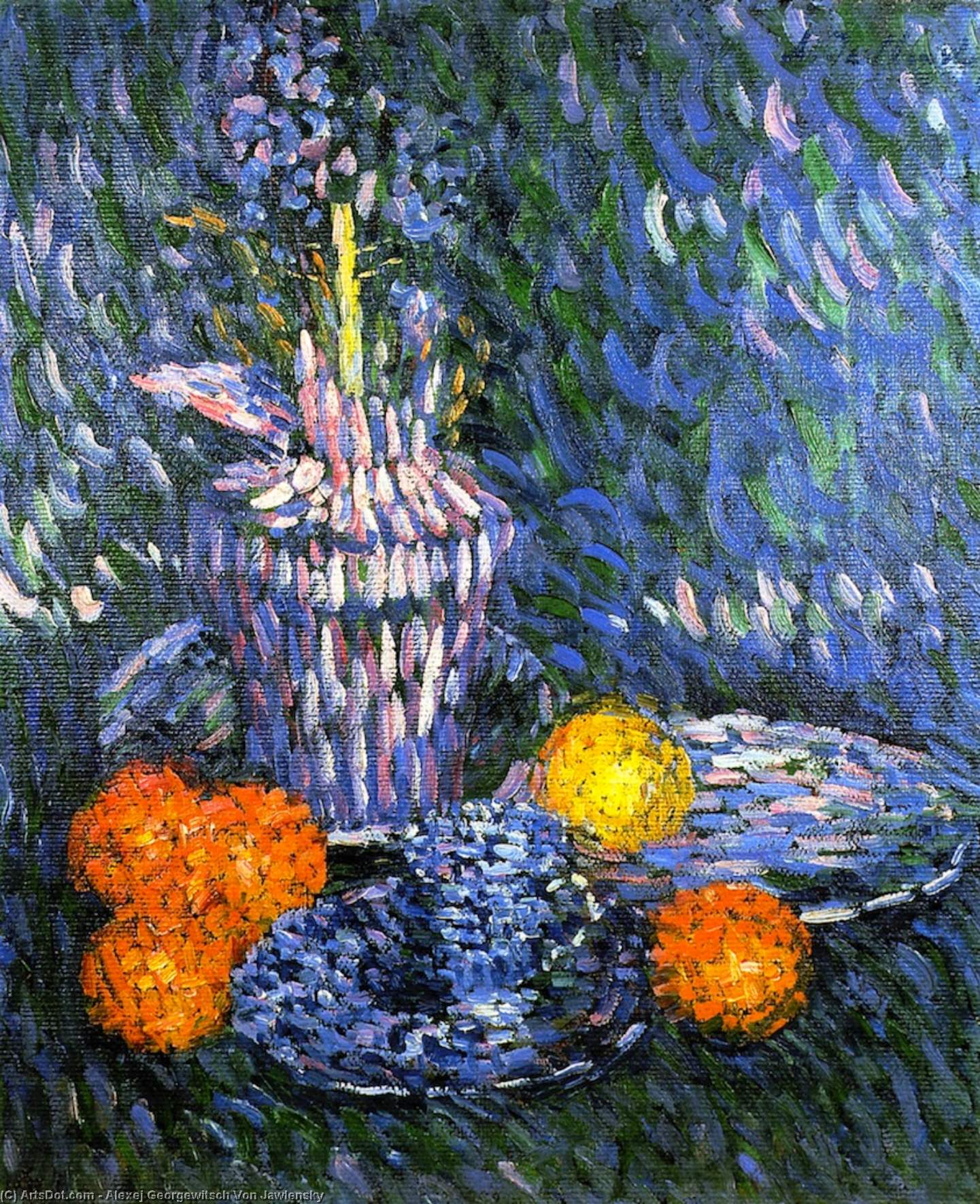 Wikioo.org - สารานุกรมวิจิตรศิลป์ - จิตรกรรม Alexej Georgewitsch Von Jawlensky - Still Life with Hyacinth and Oranges