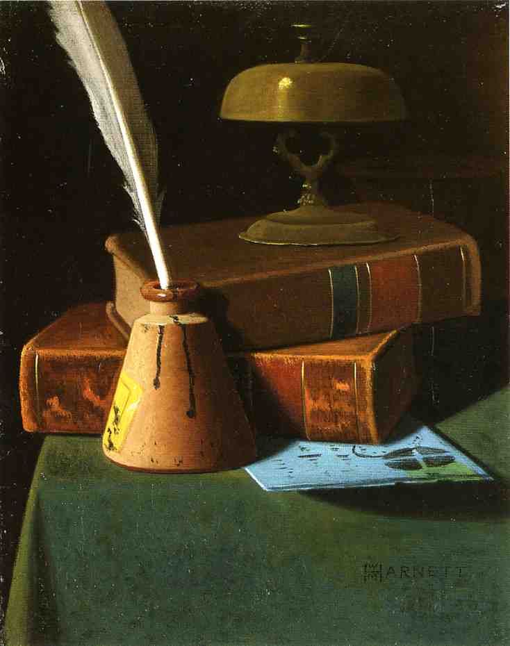 Wikioo.org - The Encyclopedia of Fine Arts - Painting, Artwork by John Frederick Peto - Still Life with Inkwell, Quill and Books