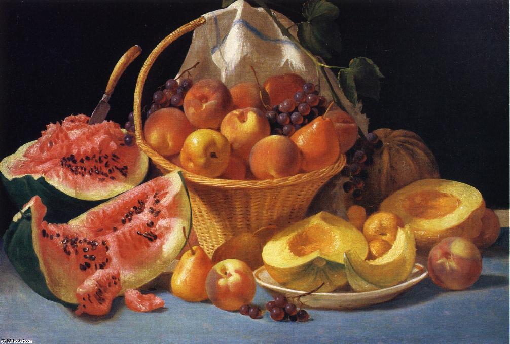Wikioo.org – La Enciclopedia de las Bellas Artes - Pintura, Obras de arte de John F Francis - bodegón con melones Duraznos asícomo uvas