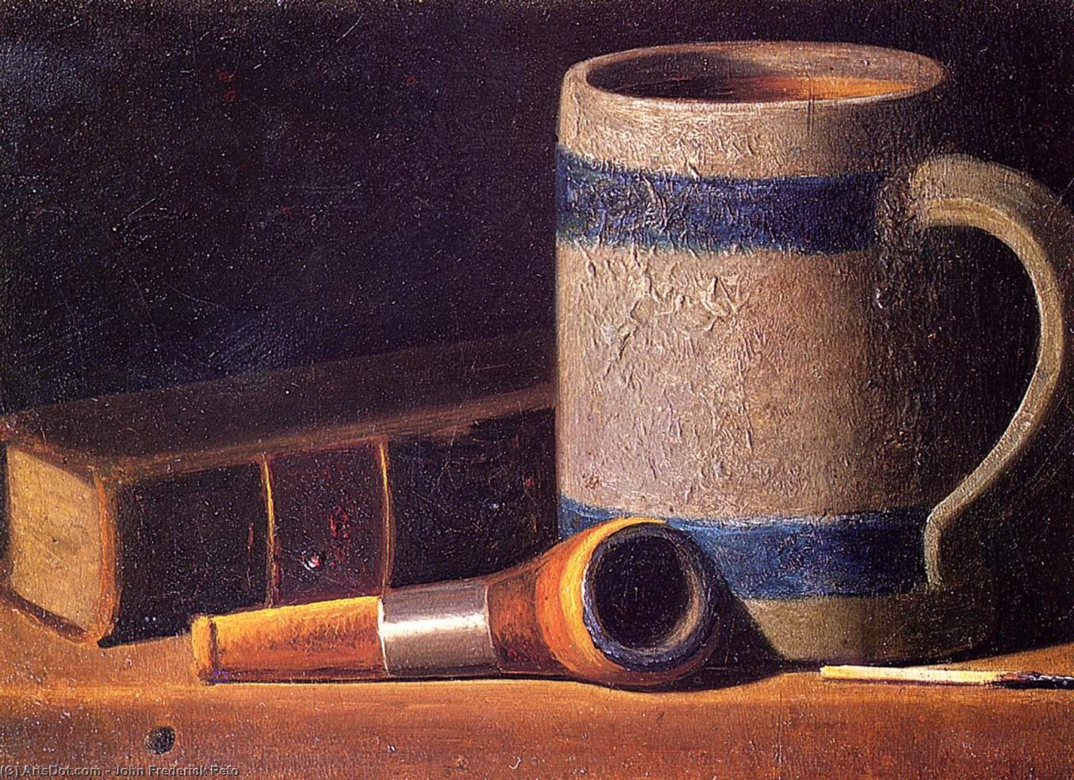 Wikioo.org - The Encyclopedia of Fine Arts - Painting, Artwork by John Frederick Peto - Still Life with Mug, Pipe and Book