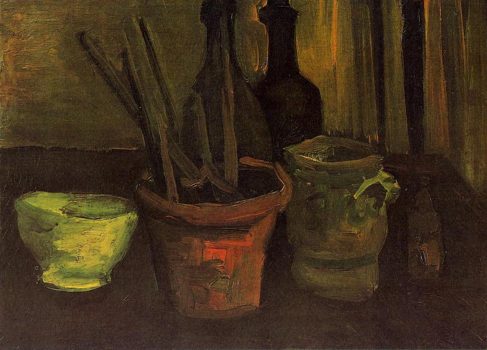 Wikioo.org - สารานุกรมวิจิตรศิลป์ - จิตรกรรม Vincent Van Gogh - Still Life with Paintbrushes in a Pot