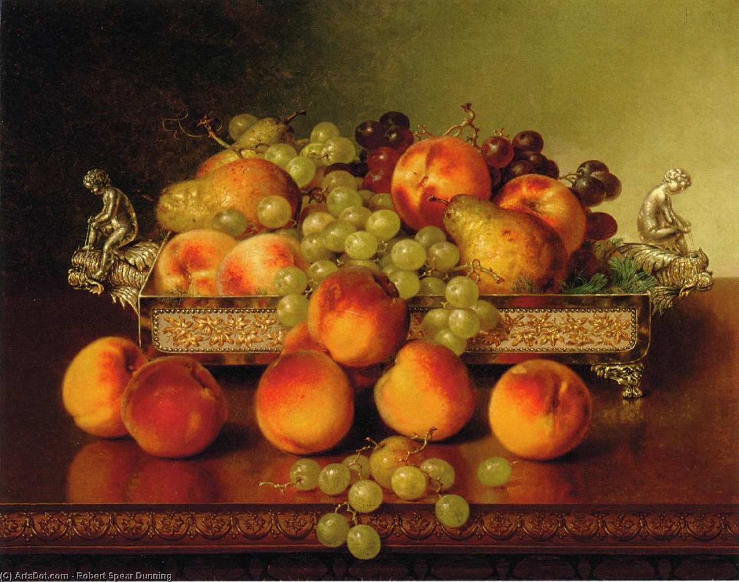 Wikioo.org - The Encyclopedia of Fine Arts - Painting, Artwork by Robert Spear Dunning - Still Life with Peaches and a Silver Dish