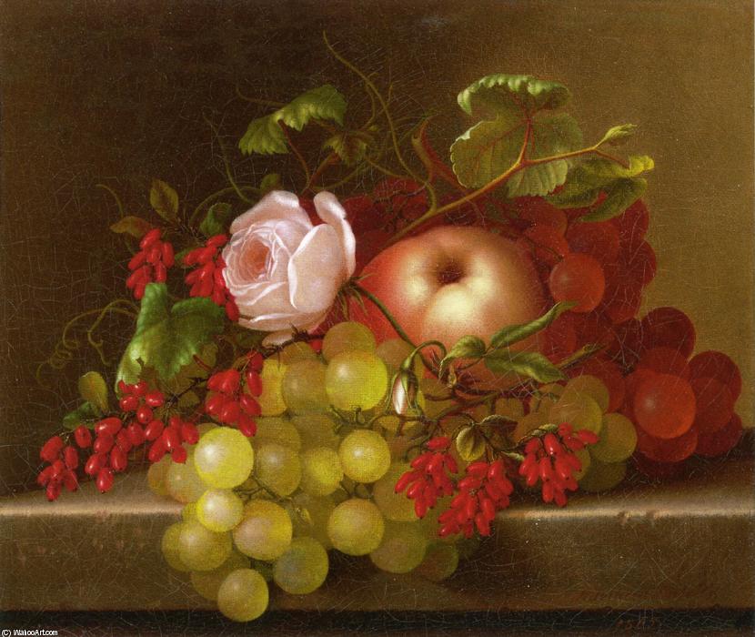 Wikioo.org - The Encyclopedia of Fine Arts - Painting, Artwork by Adelheid Dietrich - Still Life with Peach, Grapes and Rosehips