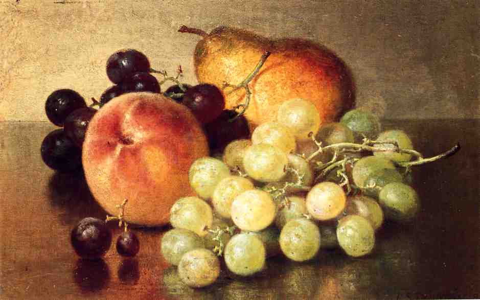Wikioo.org – La Enciclopedia de las Bellas Artes - Pintura, Obras de arte de Robert Spear Dunning - bodegón con melocotón Pera asícomo uvas