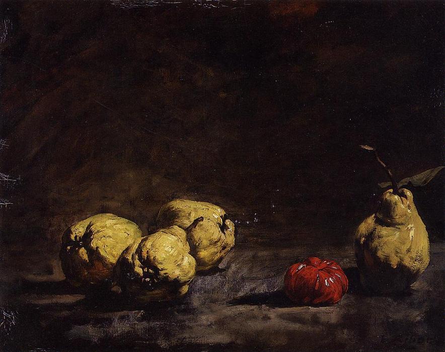 WikiOO.org – 美術百科全書 - 繪畫，作品 Théodule Augustin Ribot - Still Life with 梨子 and a Qince