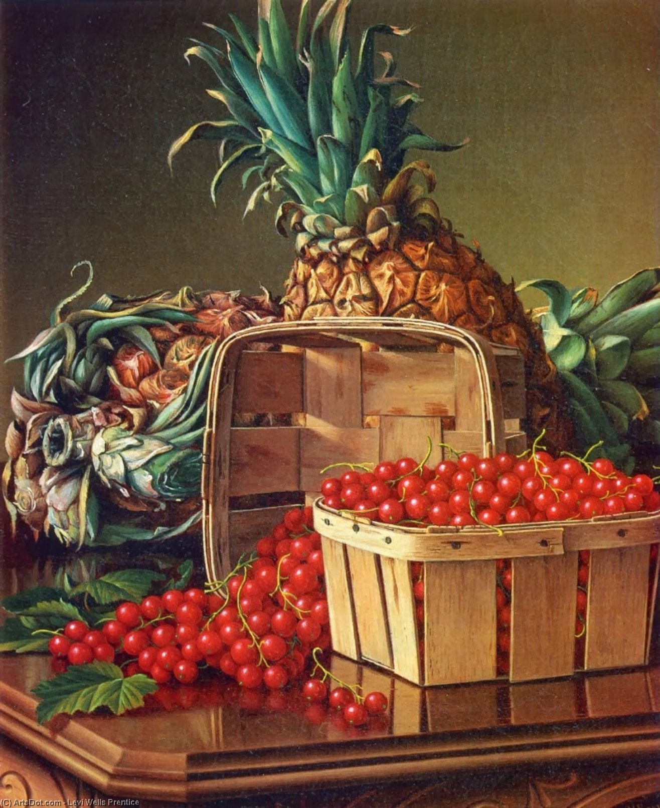 Wikioo.org - The Encyclopedia of Fine Arts - Painting, Artwork by Levi Wells Prentice - Still Life with Pineapple and Basket of Currants