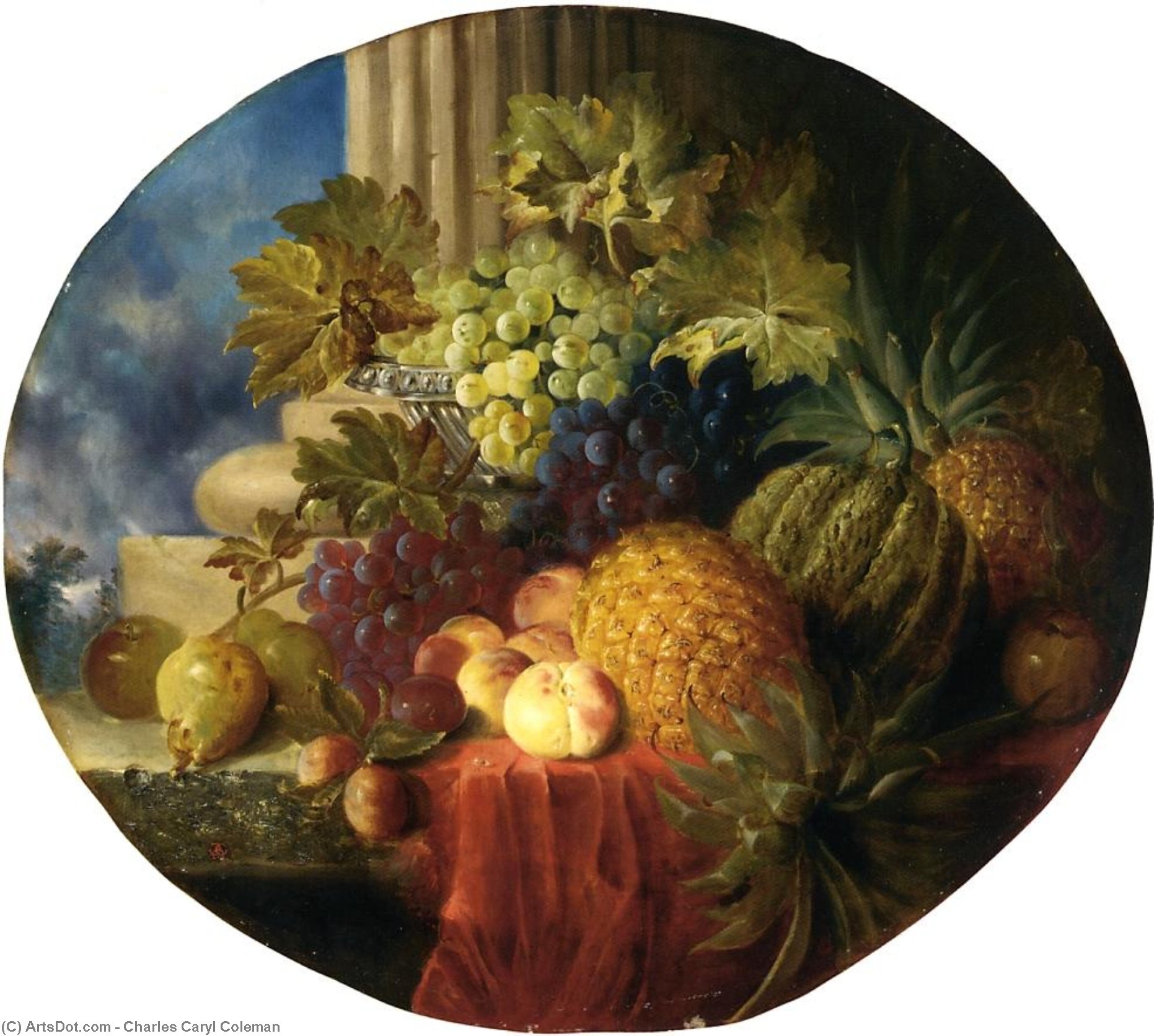 Wikioo.org - Bách khoa toàn thư về mỹ thuật - Vẽ tranh, Tác phẩm nghệ thuật Charles Caryl Coleman - Still Life with Pineapple and Grapes