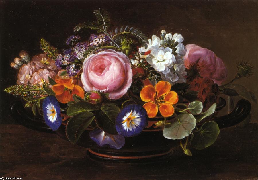 Wikioo.org - The Encyclopedia of Fine Arts - Painting, Artwork by Johan Laurentz Jensen - Still Life with Pink Peonies and Morning Glories