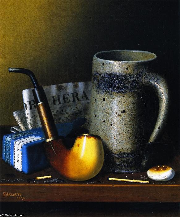 Wikioo.org - The Encyclopedia of Fine Arts - Painting, Artwork by William Michael Harnett - Still Life with Pipe and New York Herald