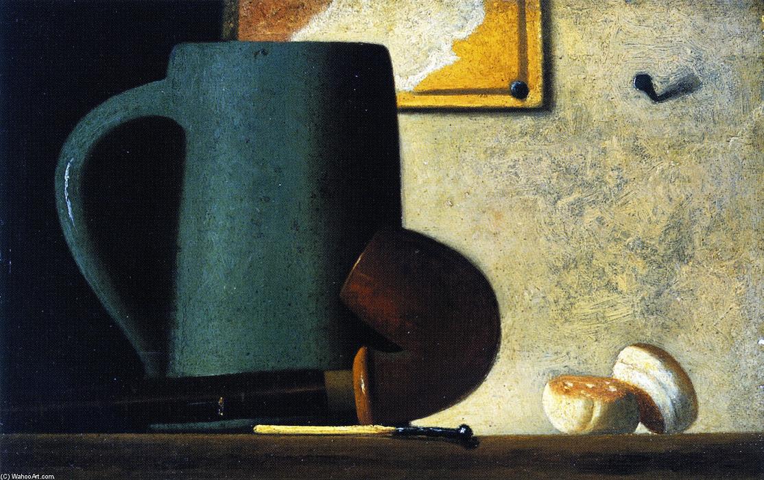 Wikioo.org - The Encyclopedia of Fine Arts - Painting, Artwork by John Frederick Peto - Still LIfe with Pipe, Mug and Biscuits