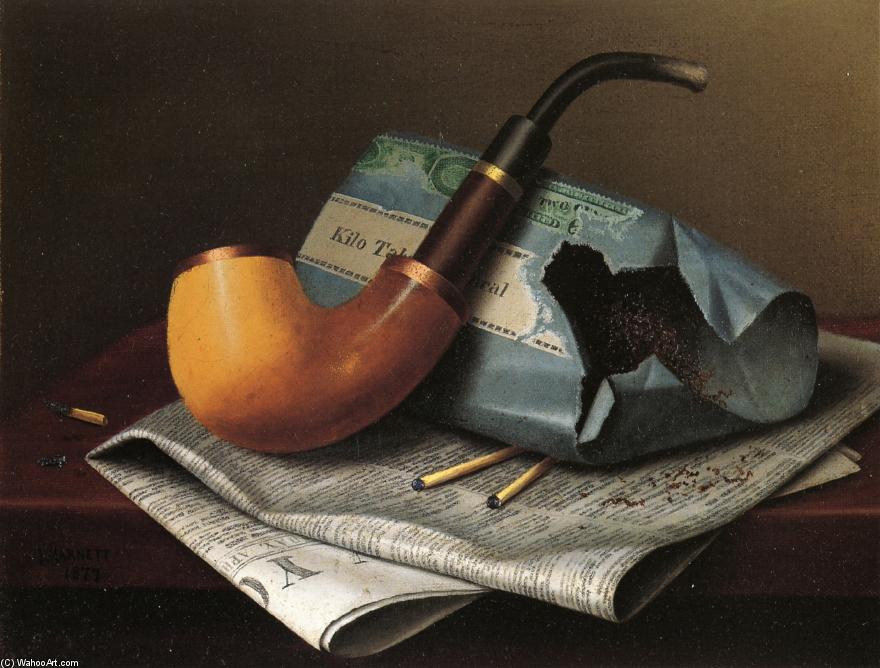 Wikioo.org - สารานุกรมวิจิตรศิลป์ - จิตรกรรม William Michael Harnett - Still Life with Pipe, Newspaper and Tobacco Pouch