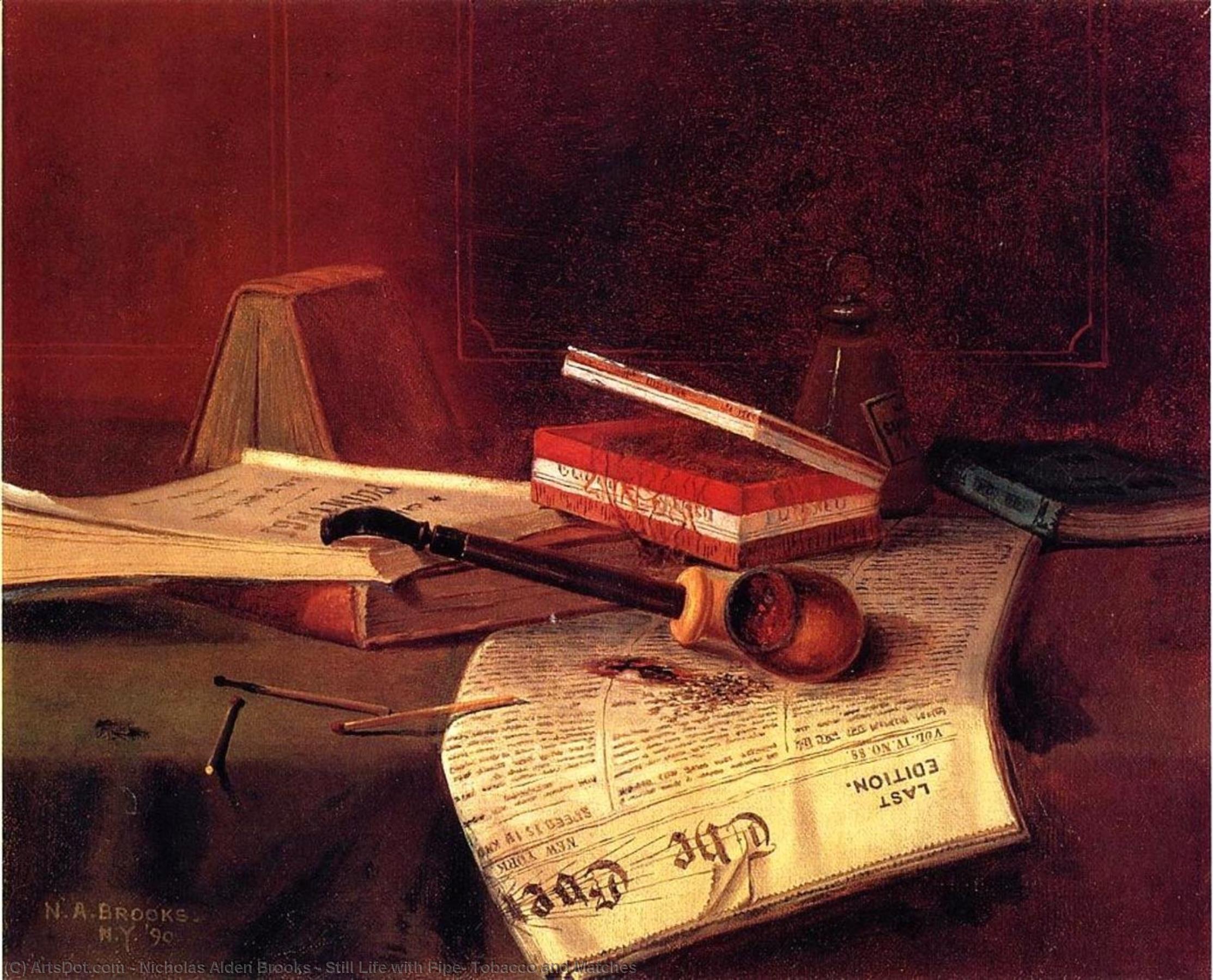 Wikioo.org - Bách khoa toàn thư về mỹ thuật - Vẽ tranh, Tác phẩm nghệ thuật Nicholas Alden Brooks - Still Life with Pipe, Tobacco and Matches