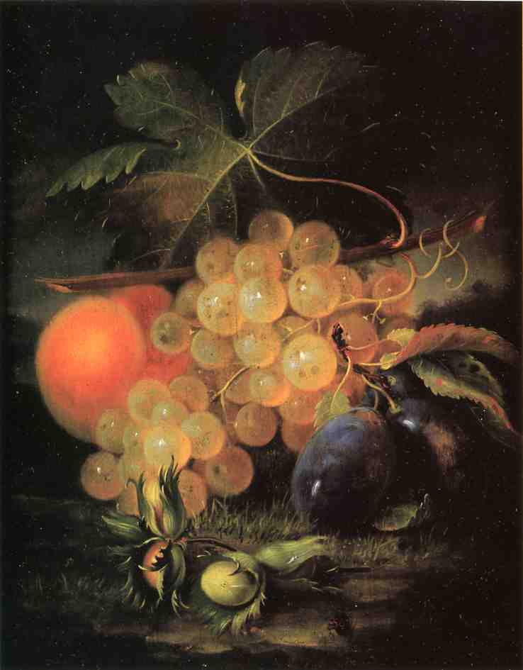 Wikioo.org - The Encyclopedia of Fine Arts - Painting, Artwork by George Forster - Still Life with Plum and Peach