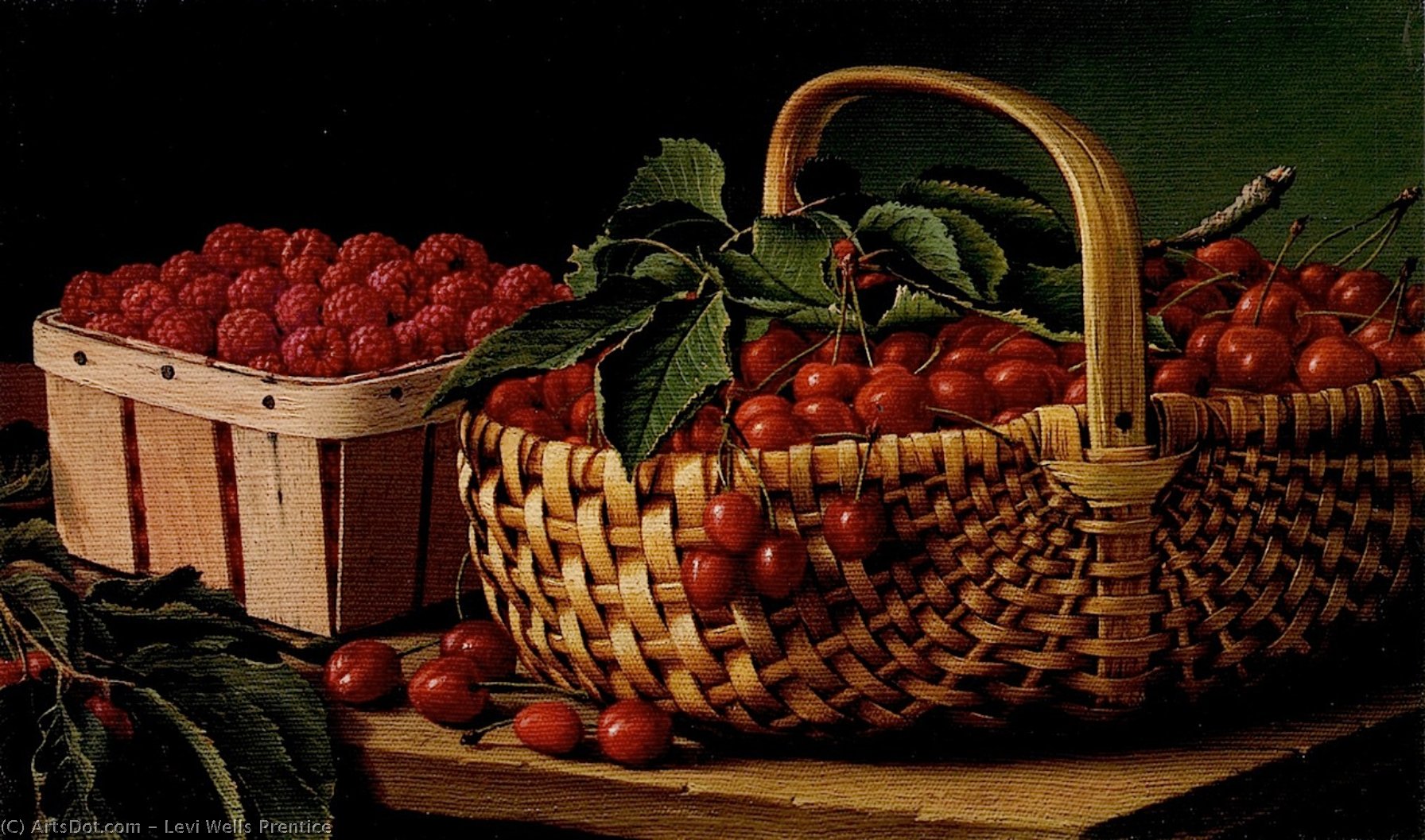 Wikioo.org - The Encyclopedia of Fine Arts - Painting, Artwork by Levi Wells Prentice - Still Life with Raspberries and Cherries