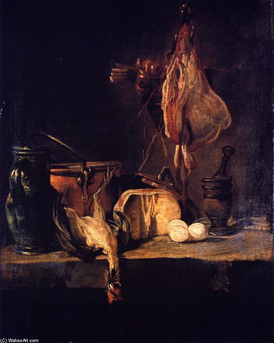 Wikioo.org - The Encyclopedia of Fine Arts - Painting, Artwork by Jean-Baptiste Simeon Chardin - Still LIfe with Ray and Basket of Onions