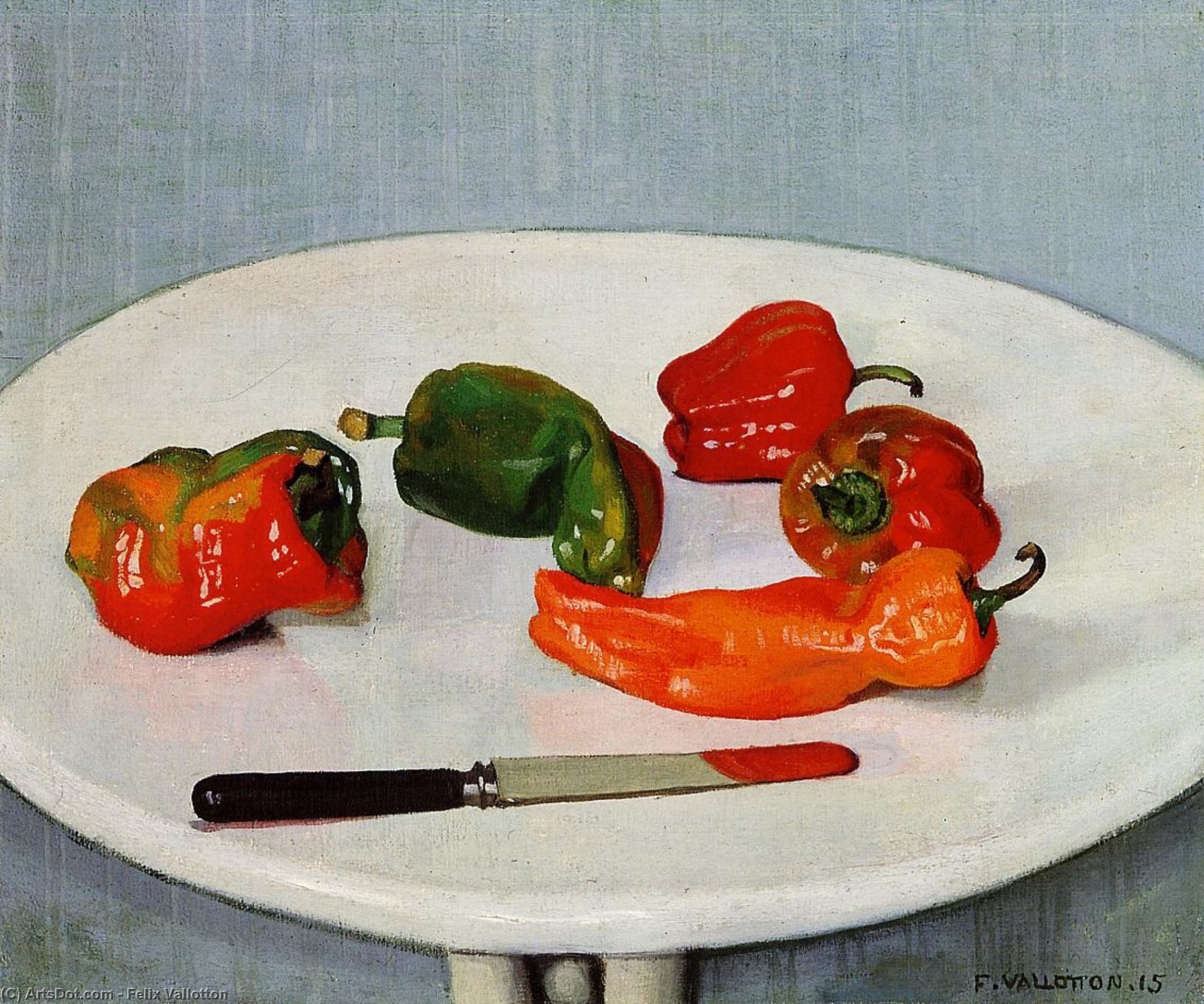 Wikioo.org – L'Encyclopédie des Beaux Arts - Peinture, Oeuvre de Felix Vallotton - nature morte avec le rouge Peppers sur un blanc tableau laqué