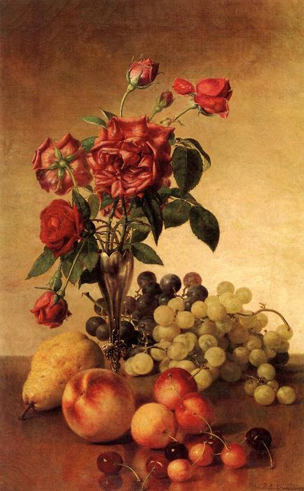 Wikioo.org - The Encyclopedia of Fine Arts - Painting, Artwork by Robert Spear Dunning - Still Life with Roses and Fruit