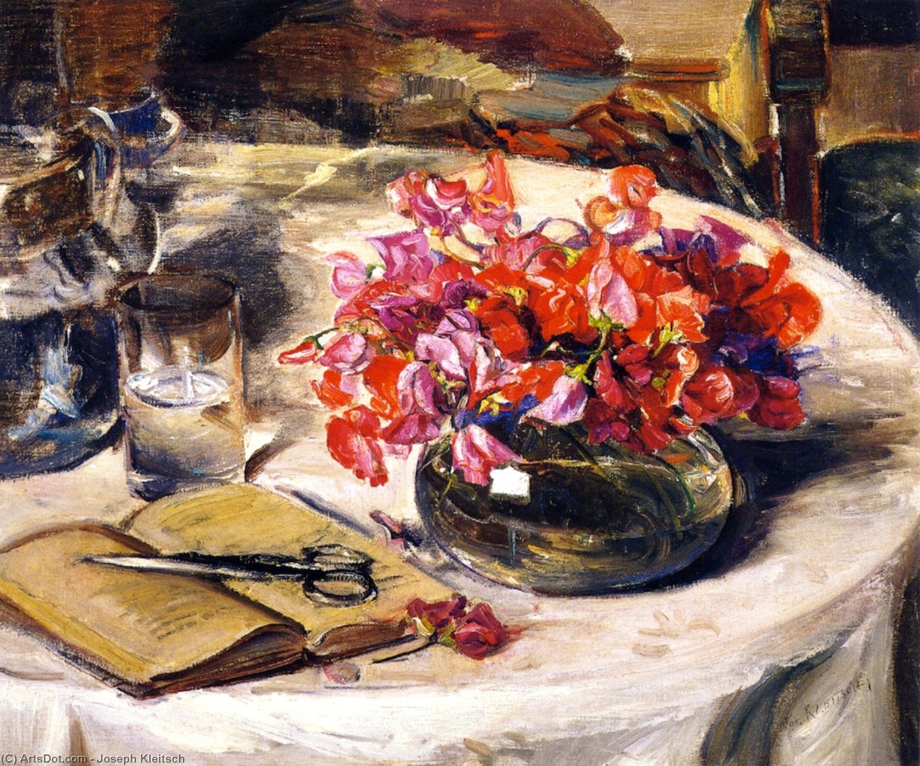 Wikioo.org - The Encyclopedia of Fine Arts - Painting, Artwork by Joseph Kleitsch - Still LIfe with Sweet Peas