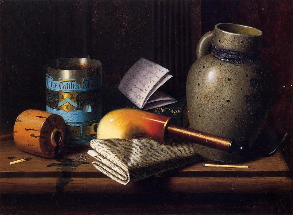 Wikioo.org - The Encyclopedia of Fine Arts - Painting, Artwork by William Michael Harnett - Still Life with Three Castles Tobacco