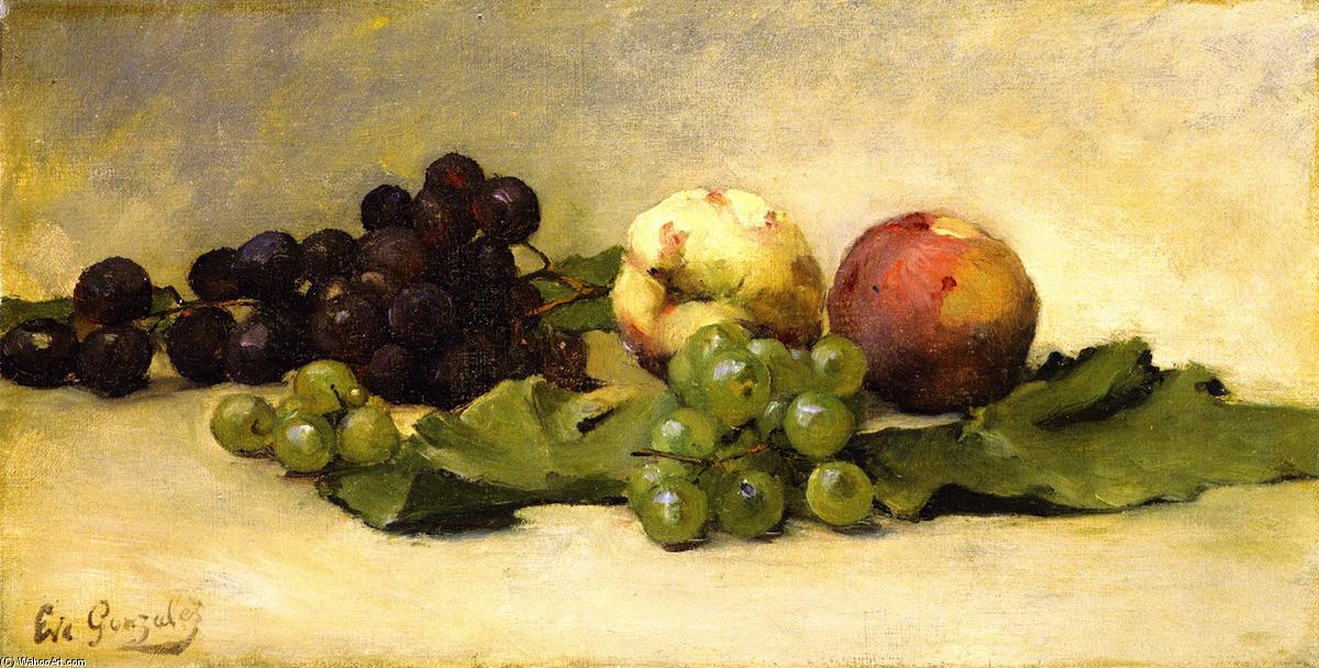 Wikioo.org - The Encyclopedia of Fine Arts - Painting, Artwork by Eva Gonzales - Still LIfe with Two Peaches and Grapes