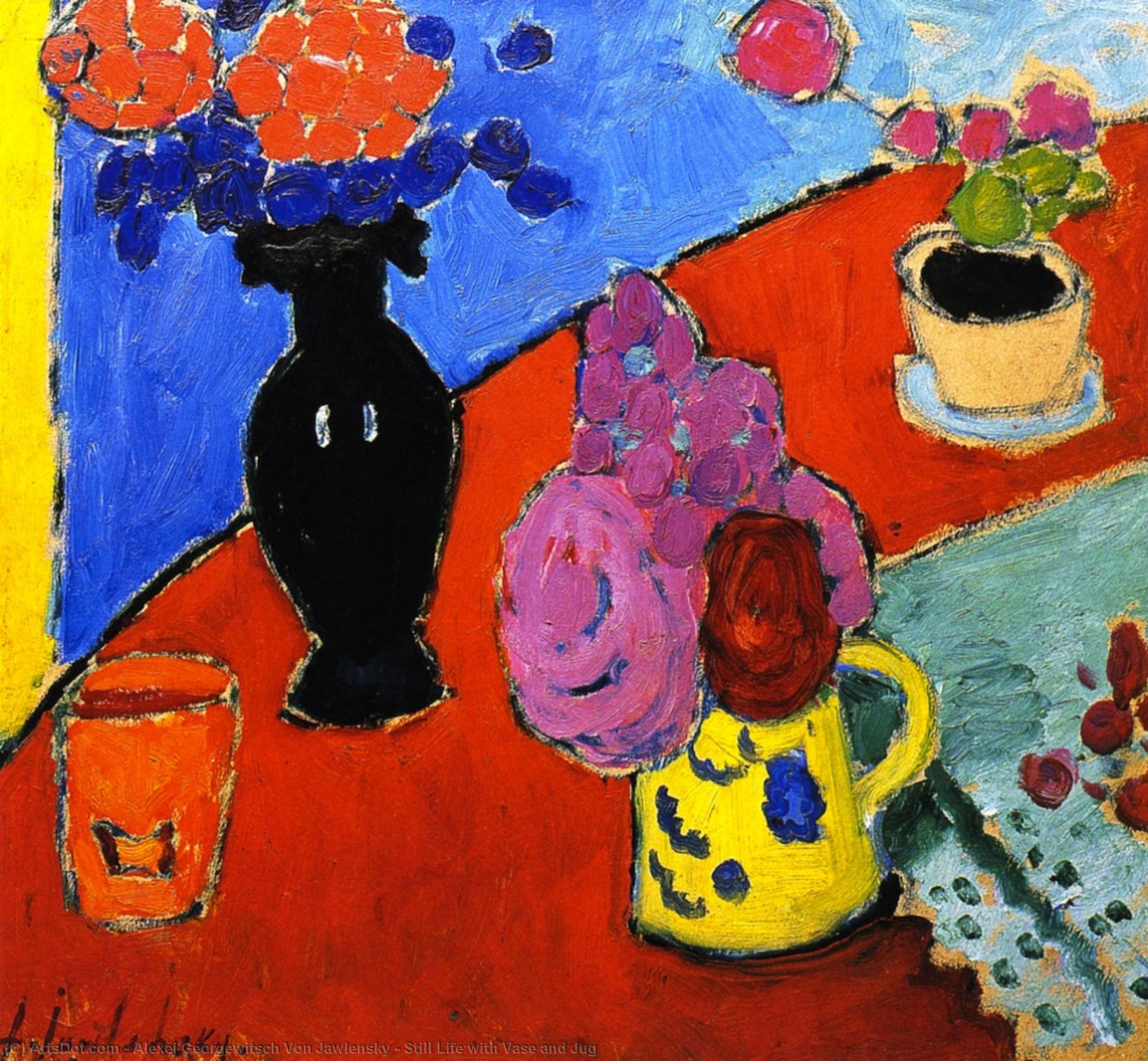 Wikioo.org - The Encyclopedia of Fine Arts - Painting, Artwork by Alexej Georgewitsch Von Jawlensky - Still Life with Vase and Jug