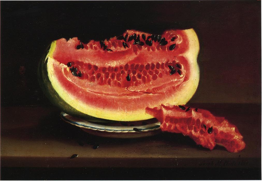 Wikioo.org - The Encyclopedia of Fine Arts - Painting, Artwork by Sarah Miriam Peale - Still Life with Watermelon
