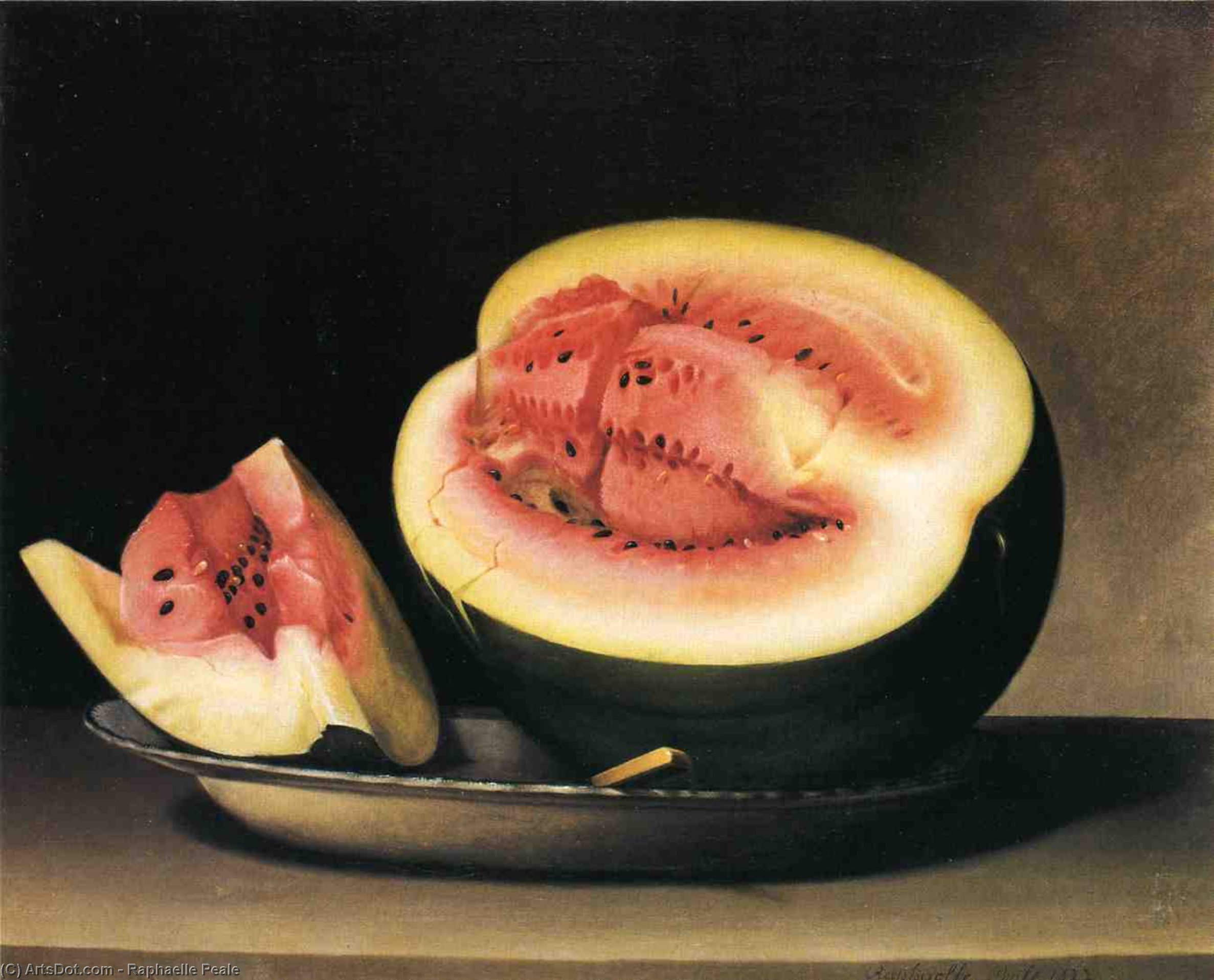 Wikioo.org - The Encyclopedia of Fine Arts - Painting, Artwork by Raphaelle Peale - Still Life with Watermelon