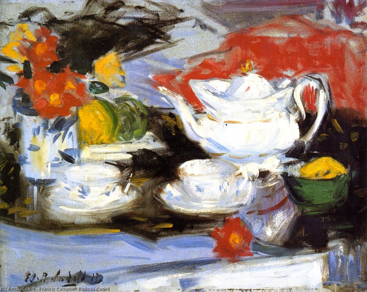 Wikioo.org - The Encyclopedia of Fine Arts - Painting, Artwork by Francis Campbell Boileau Cadell - Still LIfe with White Teapot