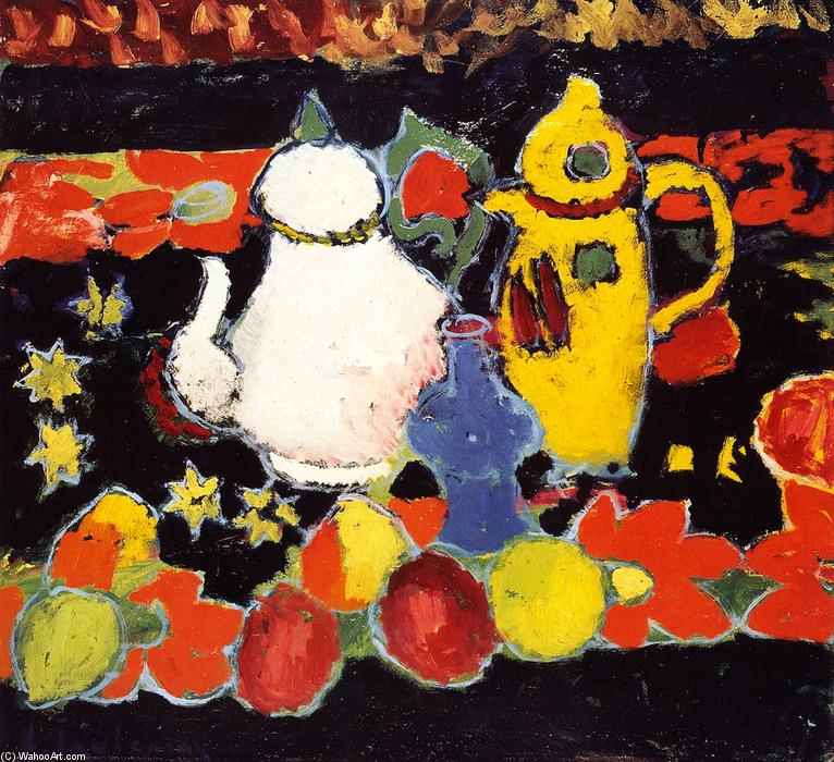 Wikioo.org - The Encyclopedia of Fine Arts - Painting, Artwork by Alexej Georgewitsch Von Jawlensky - Still LIfe with Yellow Coffee Pot and White Tea Pot