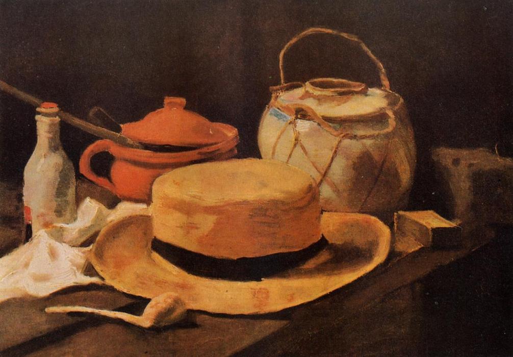 Wikioo.org – La Enciclopedia de las Bellas Artes - Pintura, Obras de arte de Vincent Van Gogh - bodegón con amarillas  sombrero