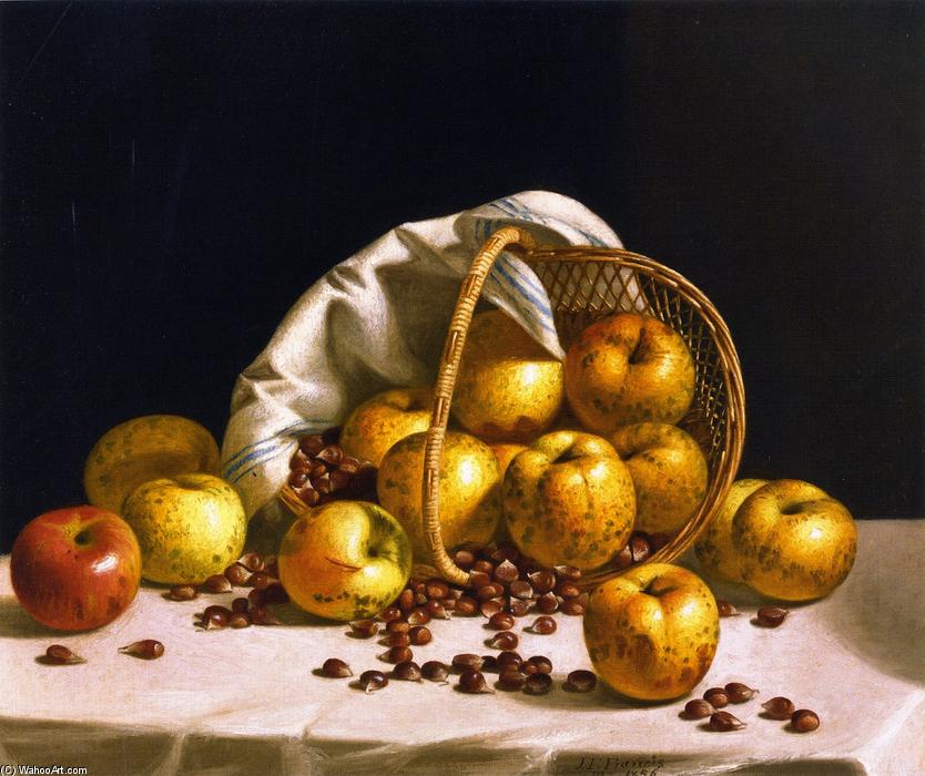 Wikioo.org - The Encyclopedia of Fine Arts - Painting, Artwork by John F Francis - Still LIfe, Yellow Apples and Chestnuts Spilling from a Basket