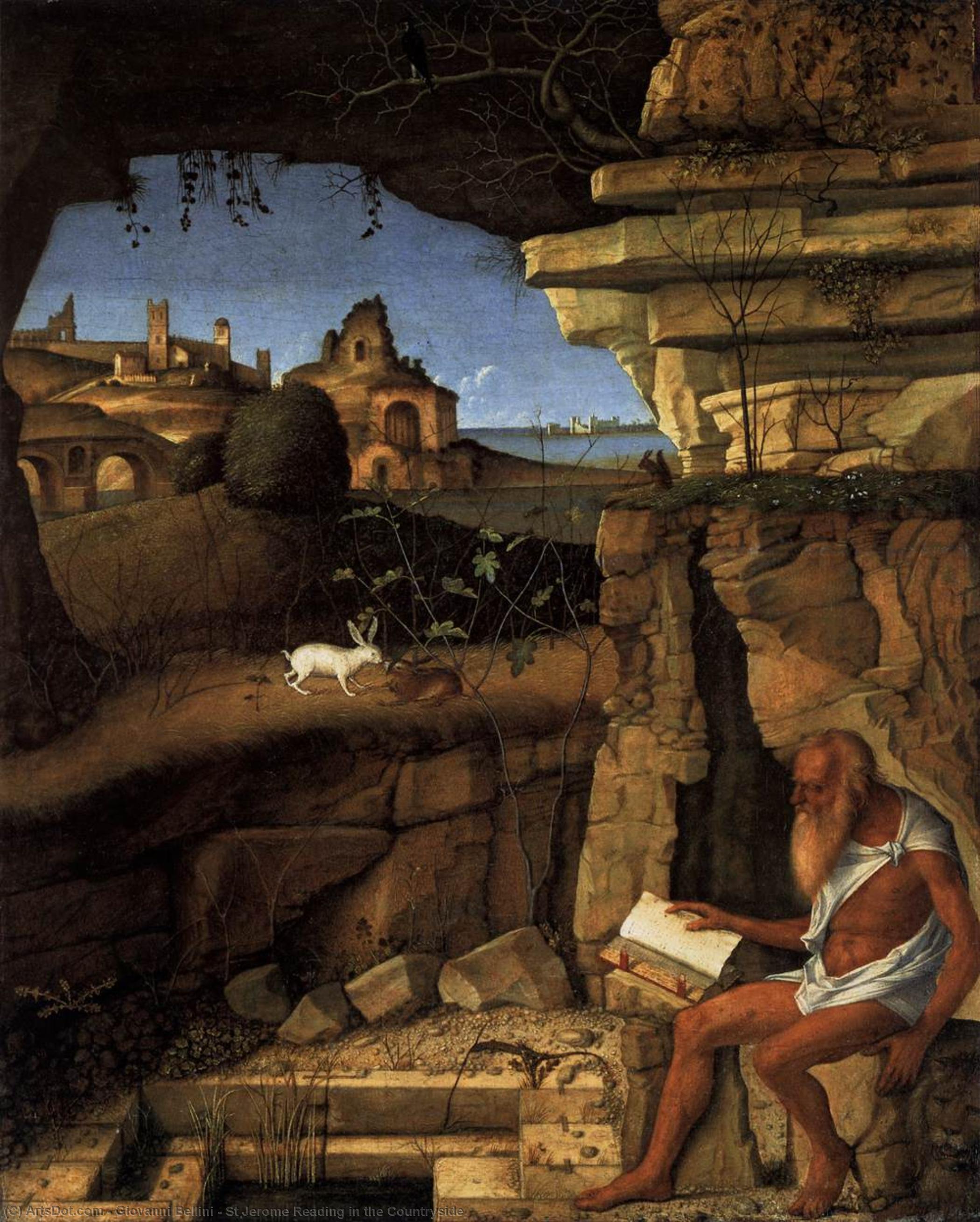 Wikioo.org - สารานุกรมวิจิตรศิลป์ - จิตรกรรม Giovanni Bellini - St Jerome Reading in the Countryside