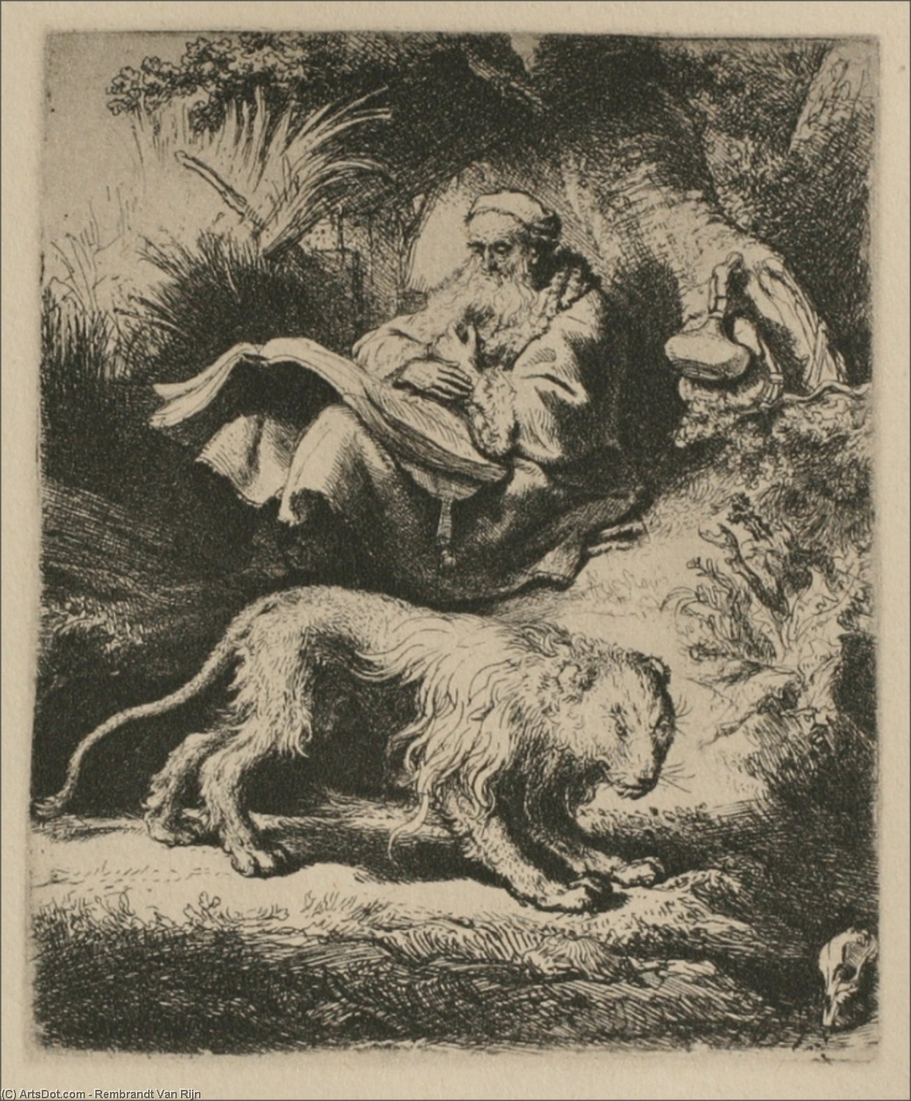 WikiOO.org - Енциклопедия за изящни изкуства - Живопис, Произведения на изкуството Rembrandt Van Rijn - St. Jerome Sitting at the Foot of a Tree